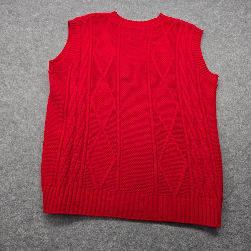 Vintage 70'sEdgeworth Men Red Cable Knit V-Neck Sweater Vest Acrilan Acrylic MG - Picture 3 of 13